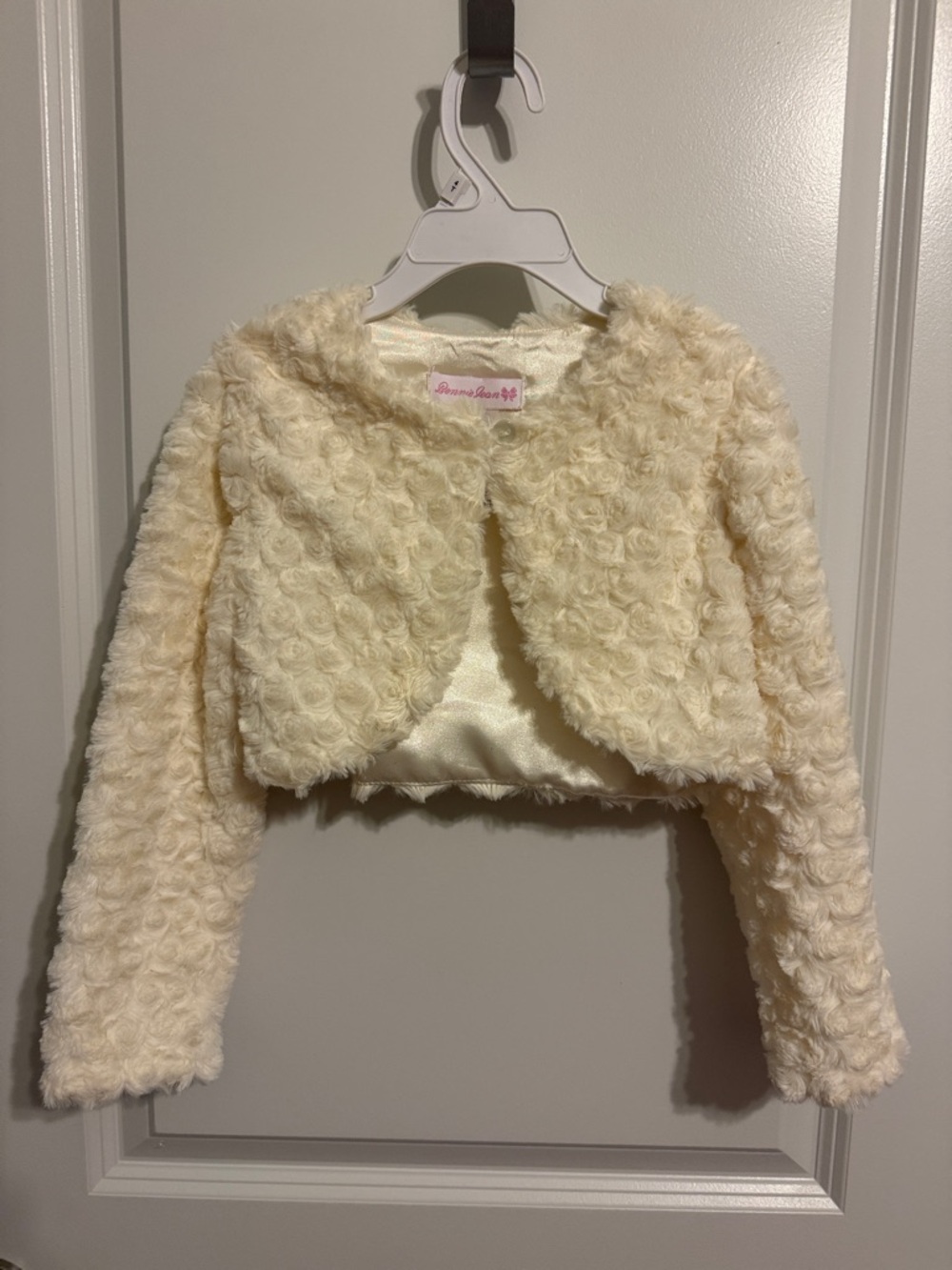 Bonnie Jean Cream Faux Fur Rosette Bolero Jacket